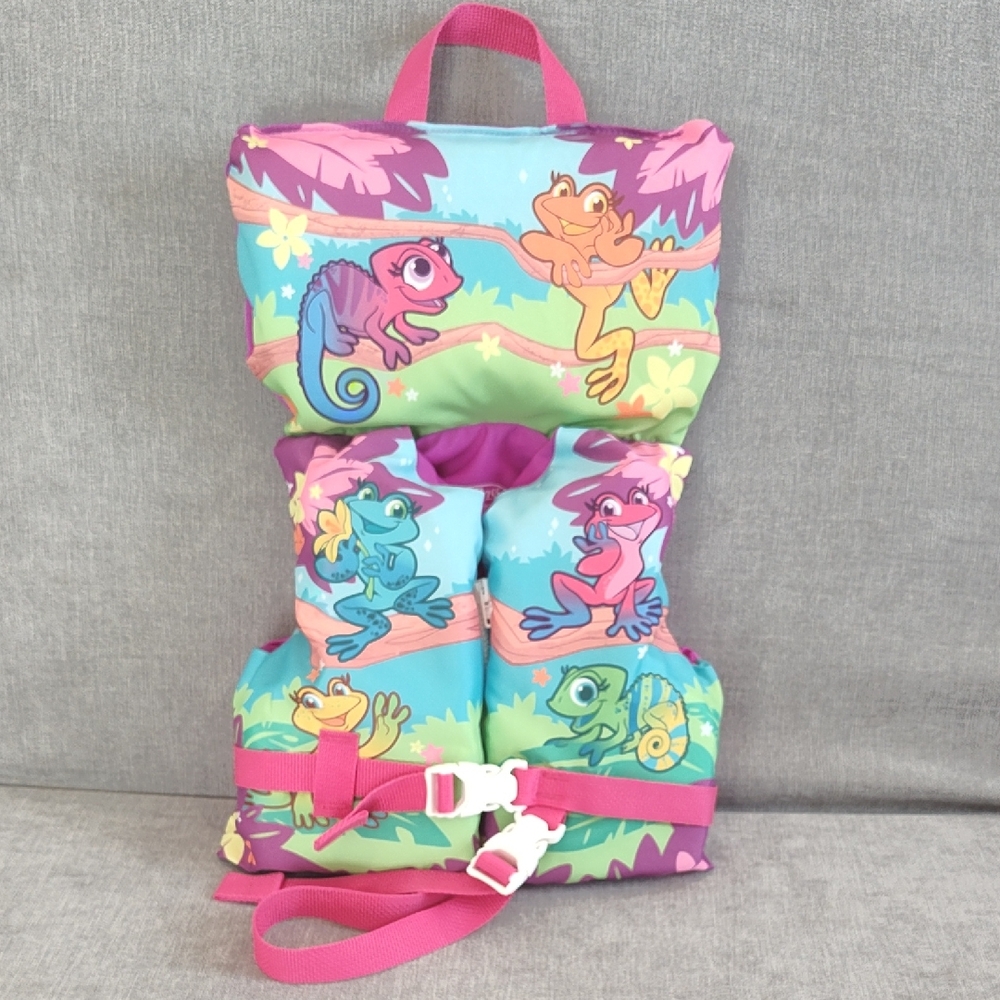 NWOT Bass Pro Shops Pink Reptiles Infant Toddler Life Vest 50lb USCG Type 2